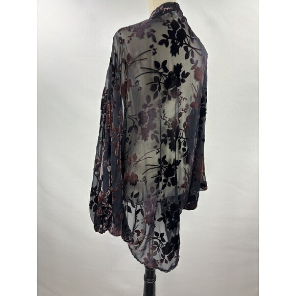 Akemi & Kin Kimono Overpiece Duster Black Purple O/S Burnout Velvet Sheer - Picture 6 of 6